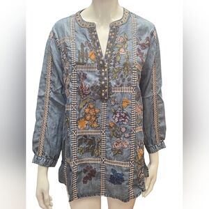 Tru Luxe Jeans Blue Embroidered Tunic